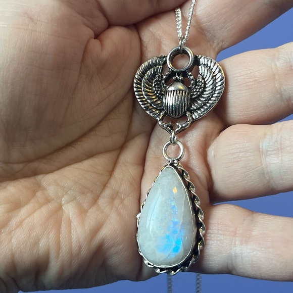Moonstone Scarab Necklace, Ancient Egyptian talisman, moonstone scarab beetle - Picture 1 of 13